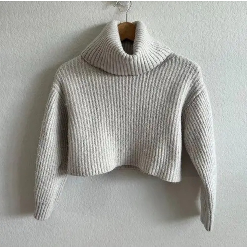 Babaton Aritzia Guell Cropped Chunky Knit Merino Wool Turtle Neck Sweater